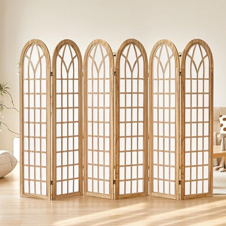 ALeesing Folding Room Divider Privacy Screen Freestanding 6-Panel Shoji Style Wooden Frame Decorative Partition Wall for Bedroom Office Apartment Natural ALeesing