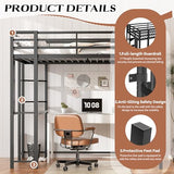 Shintenchi Full Size Loft Bed with Desk, Metal Frame with 2 Side Ladders, Storage Shelves, Safety Guardrail, Noise Free & Anti-Tilt Design, Space-Saving for Kids/Teens/Adults, Black Shintenchi