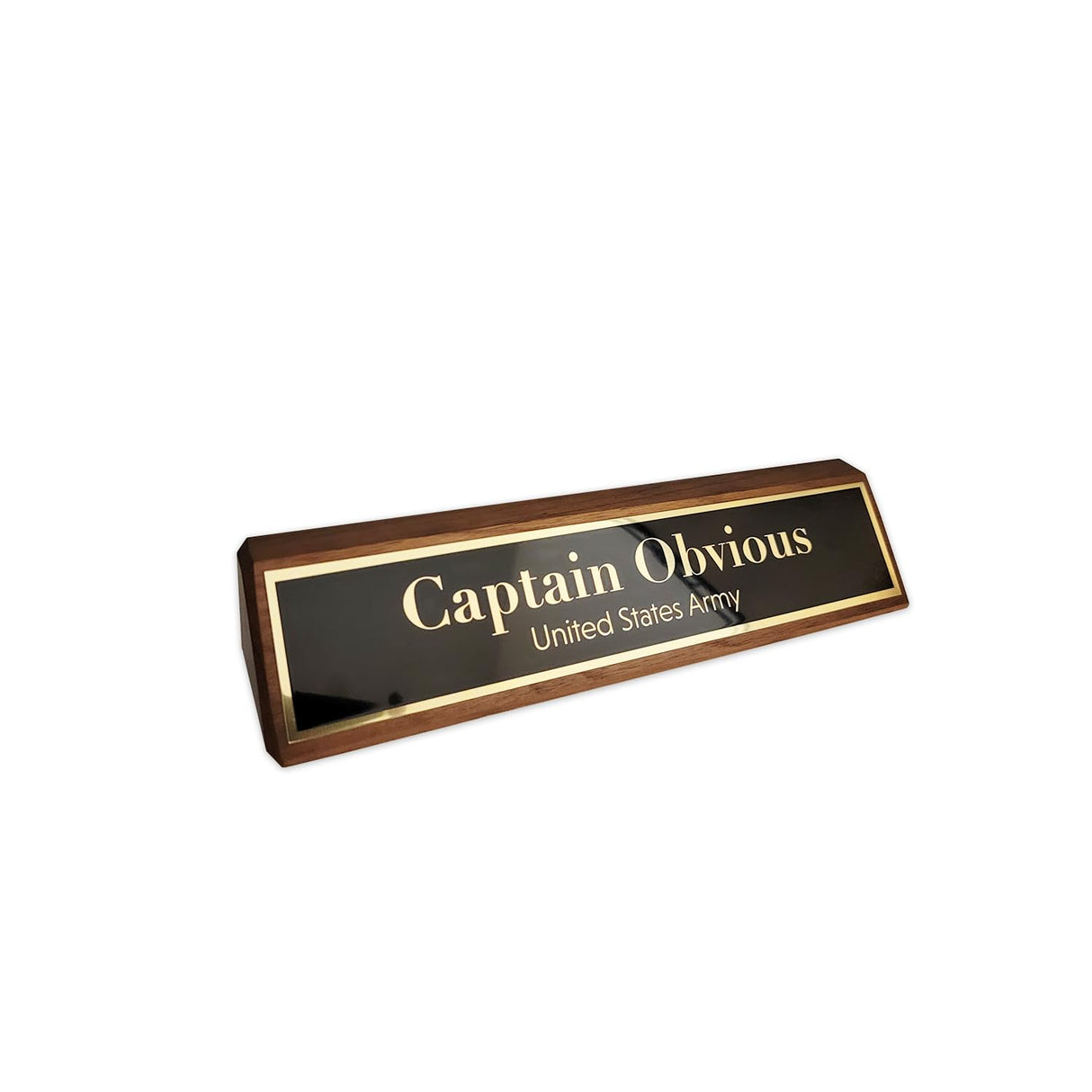 Custom Desk Wedge Name Plate - Personalized Titles and Styles (2x8 Inch, Solid Walnut w/Name Plate) Gem Awards