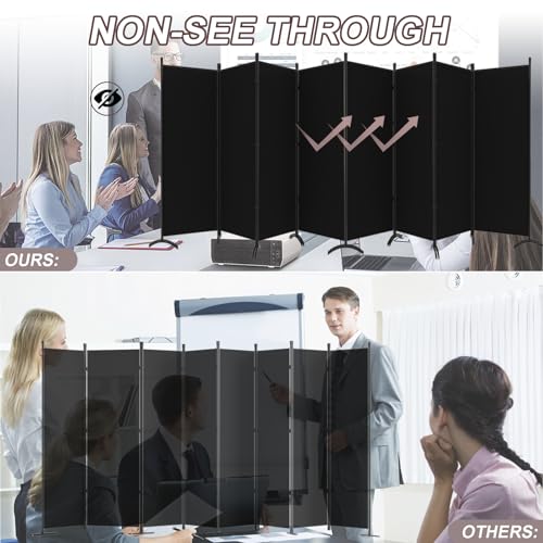 8 Panel Room Divider, Portable Room Dividers Folding Privacy Screens, 172" W Freestanding Fabric Divider for Room Separation, Partition Room Divider Panel for Dorm Home Studio Office, Black TANGJEAMER