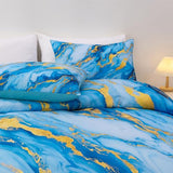 Holawakaka Light Blue Gold Marble Print Bedding Comforter Set Queen Size Marbled Bed Sets 3 Pieces (Light Blue Gold, Queen) Holawakaka