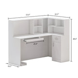 Homsee Reception Desk L-Shaped Office Desk with Counter, 1 Door Storage Cabinet, 1 Lockable Drawer, Hutch Shelf & Keyboard Tray, White Homsee