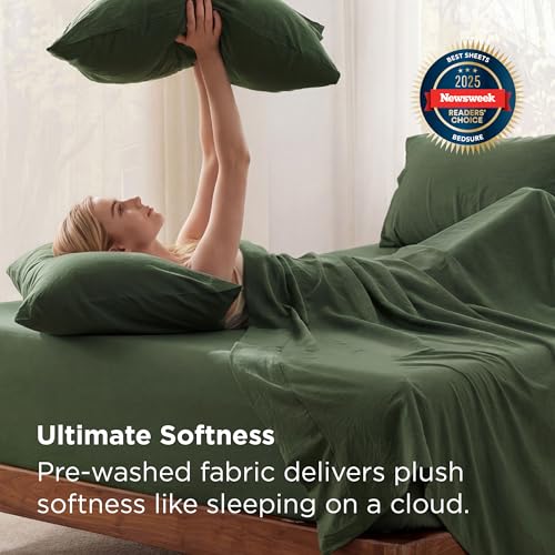 Bedsure Deep Pocket King Sheet Set - 6 Piece, Prewashed Ultra-Soft King Size Sheets Set, Fits Mattresses Up to 18 Inches Thick, Breathable & Secure Fit, Hotel Luxury Bedding, Olive Green Bedsure