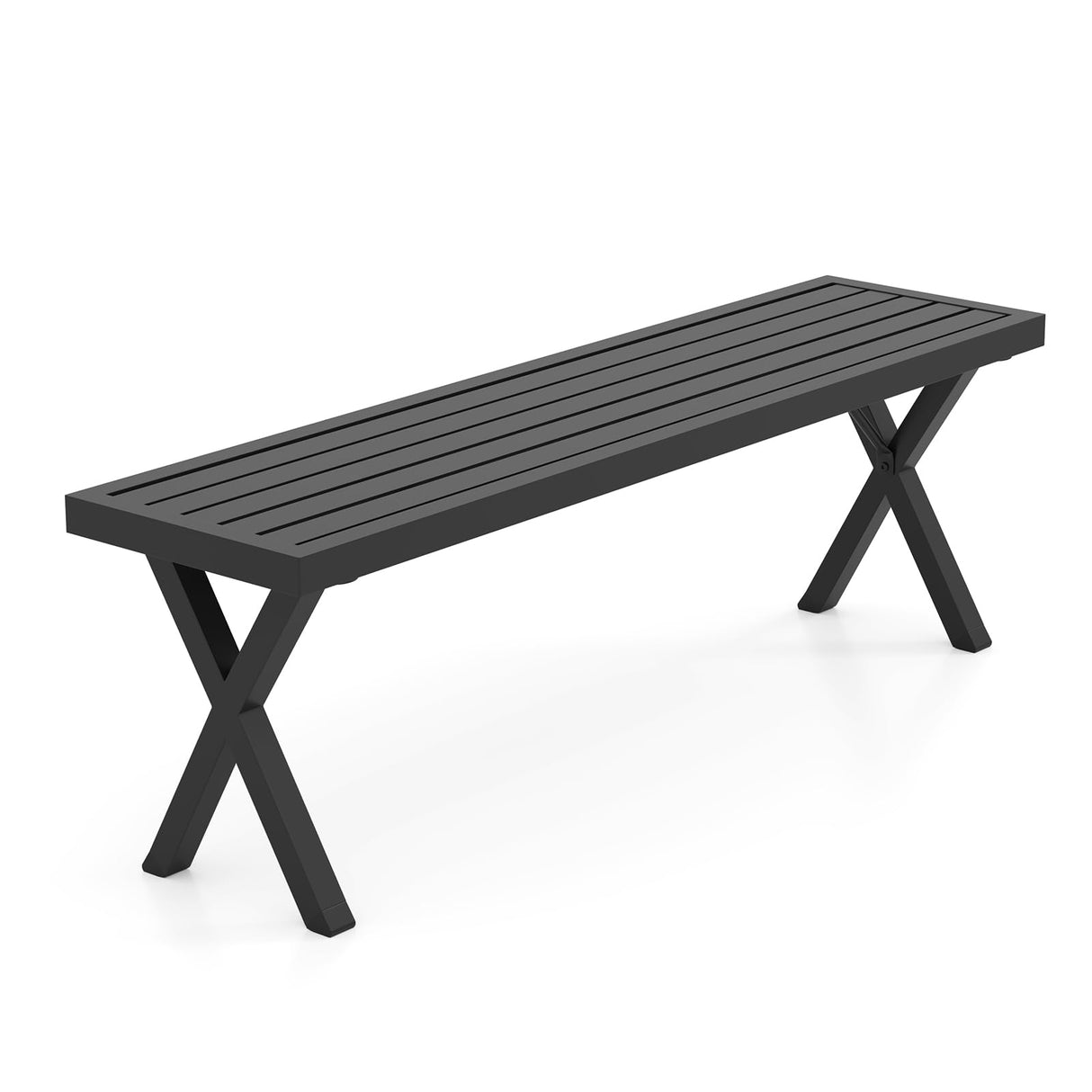 Giantex Outdoor Bench, Patio Metal Bench with Slatted Seat, X-Shaped Legs, 54" Outdoor Backless Loveseat, Load 800 LBS, Heavy-Duty 2-Person Park Bench for Lawn, Yard, Porch, Garden Bench, Black Giantex