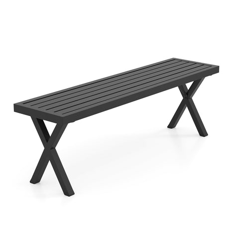 Giantex Outdoor Bench, Patio Metal Bench with Slatted Seat, X-Shaped Legs, 54" Outdoor Backless Loveseat, Load 800 LBS, Heavy-Duty 2-Person Park Bench for Lawn, Yard, Porch, Garden Bench, Black Giantex