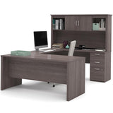 Atlin Designs Modern Wood U Shape Computer Desk with Hutch in Bark Gray Atlin Designs