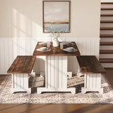 LITTLE TREE Dining Table Set for 4 with 2 Benches, Modern Kitchen Table with MDF Board, Space-Saving Dinette for Kitchen, Dining Room, Brown and White LITTLE TREE