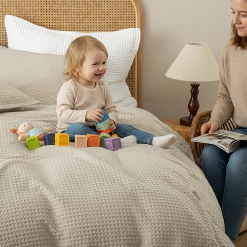 David's Home Waffle Weave Duvet Cover Set King Size,Soft Breathable 3pcs Comforter Cover Set with 2 Pillowcases,Textured Home Decor Bedding Set Cozy for All Seasons, Nature 104"×90",No Comforter David's Home