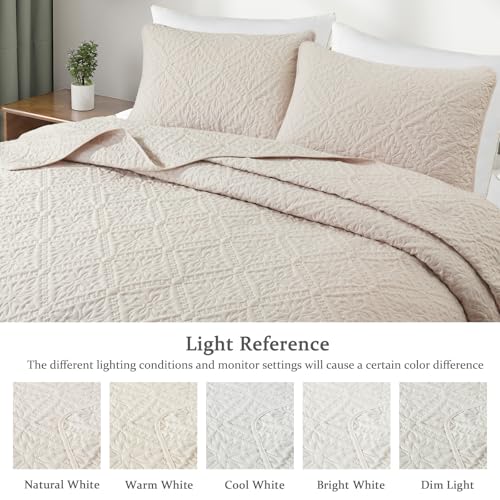 Exclusivo Mezcla King Quilt Bedding Set, Lightweight Soft Bedspreads Coverlets with 2 Pillow Shams, Modern Brich Beige Oversized Quilts King Size for All Seasons Exclusivo Mezcla