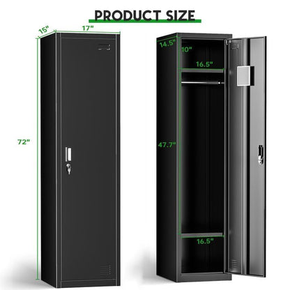 INTERGREAT Metal Locker for Employees with Door, 72" Black Steel Locker Storage Cabinet with Single Door,Tall School Lockers for Home Office,Gym - WoodArtSupply