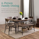 Best Choice Products 6-Piece 55in Modern Dining Set for Home, Kitchen, Dining Room w/Storage Racks, Rectangular Table, Bench, 4 Chairs, Steel Frame - Brown Best Choice Products