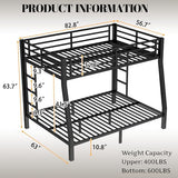 Bellemave Metal Full XL Over Queen Bunk Bed with High Guardrail & Under-Bed Storage, Heavy Duty Bunk Beds Frame with 2 Side Ladders, Full Over Queen Bunk Bed for Adults, No Box Spring Needed, Black Bellemave