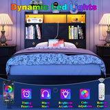 Etditrnp Twin Bed Frame with Storage Headboard, Farmhouse Platform Bed Frame with Bookshelf, Drawers, LED Lights and Charging Station, Metal Slats Support, Noise Free, No Box Spring Needed, Black Etditrnp