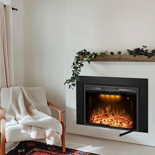 36 in. Electric Fireplace Inserts with Trim Kit, Multicolor Flames & Fire Crackling Sounds, Timer, Overheating Protection Fireplace Heater, 750/1500W Benrocks