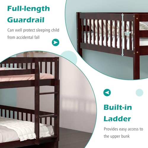 Giantex Espresso Full Over Full Bunk Bed with Trundle & Guardrails, Convertible Design for Kids and Adults Giantex