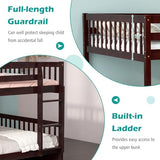 Giantex Espresso Full Over Full Bunk Bed with Trundle & Guardrails, Convertible Design for Kids and Adults Giantex