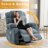 Oversized Massage Swivel Recliner Chair with Lumbar Heating for Living Room Rocker Recliner Single Sofa with Cup Holders and USB Charge Port, Large Big Chair Recliners for Adult