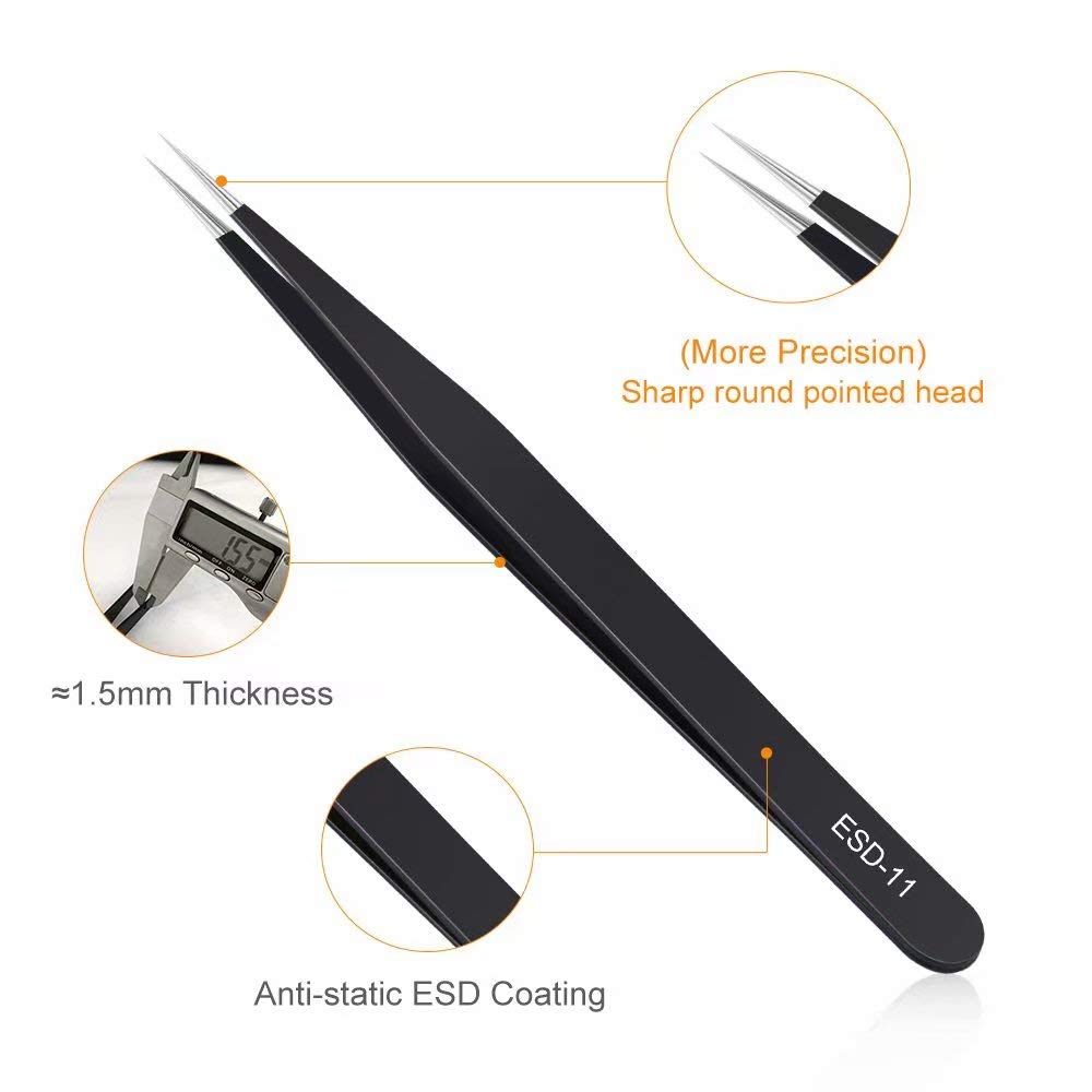 6PCS Precision Tweezers Set, Upgraded Anti-Static Stainless Steel Curved of Tweezers, for Electronics, Laboratory Work, Jewelry-Making, Craft, Soldering, etc, by kaverme. kaverme
