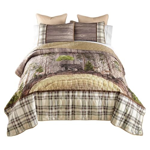 Donna Sharp Wildwood Lodge Polyester Quilt Bedding Set - 3-Piece Queen Size Quilt Set - Includes 90" x 90" Quilt and 20" x 36" Pillow Shams - Machine Washable Donna Sharp