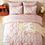 CozyLux Queen Comforter Set Blush Pink, 7 Pieces Pintuck Bed in A Bag, Premium Pink Comforter Queen Size, Pinch Pleat Bedding Sets with Comforter, Sheets, Pillowcases & Shams CozyLux
