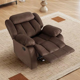 INZOY Manual Recliner Chair with Padded Armrest, Wall-Hugger Single Sofa Recliners with Overstuffed Back, Classical Fabric Reclining Chairs for Living Room Theater Seating, Brown