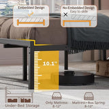 Ourpic Queen Bed Frame with Led Lights and Charging Station, Bed Queen Size Frame with Headboard and Under Bed Storage, Black Metal Platform Bedframe and Storage Shelf, Easy Install OURPIC