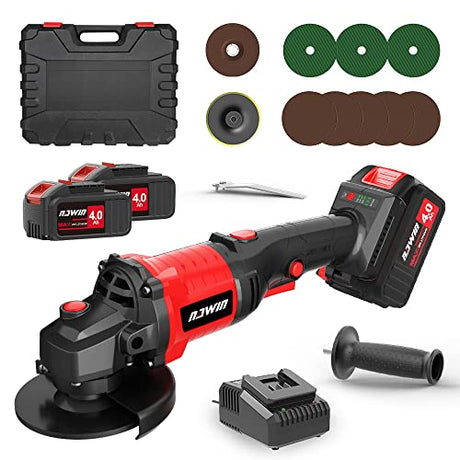 NAWIN 4 inch Cordless Angle Grinder Kit, variable speed grinder, 2×4.0Ah Li-Ion Battery&Fast Charger,9000RPM Brushless Motor, Battery Angle Grinder Tool for Metal Wood, Ergonomic Position Handle NAWIN