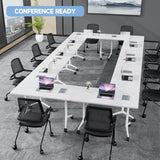2pcs 47.2 Inch Folding Conference Table with Silent Wheels,Mobile foldable Flip Top Rectangular Meeting Tables for Office Training classroom,Locking Rolling Modular White Desk for Space Saving JFazzruit