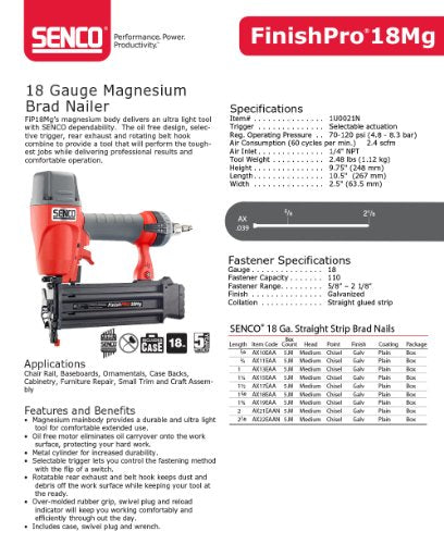 SENCO FinishPro® 18MG, 2-1/8" 18-Gauge Brad Nailer (ProSeries) - WoodArtSupply