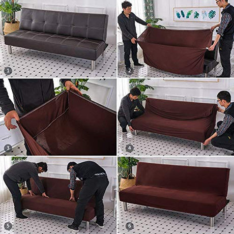 Cornasee Stretch Futon Cover Slipcovers Full Size,Fully Folding Armless Sofa Bed & Couch Protector,Machine Washable (Red) Cornasee