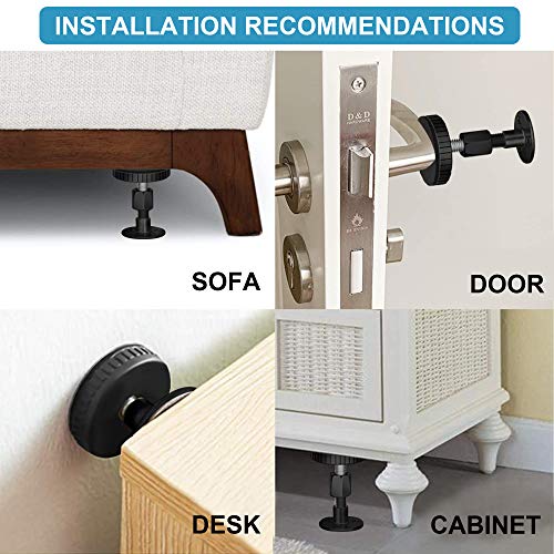 Krisler Adjustable Threaded Bed Frame Anti-Shake Tool, Headboard Stoppers, Bedside Anti Shake Tool for Beds Cabinets Sofas, 4PCs, 30-68mm (Black) Krisler