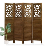 Svimi Folding Room Divider, 5.6Ft 4 Panels Wood Carved Privacy Screens, Free Assembled Freestanding Portable Reversible Functional Decorative Partition for Home Office Restaurant Bedroom (Brown) Svimi