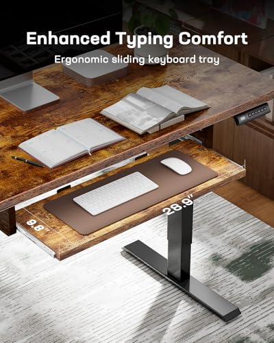 Marsail Electric Standing Desk with Ergonomic Keyboard Tray, 48x24 Inch Adjustable Height with 27.5” to 46.7” Height Range, 4 Memory Presets, Smooth and Quiet Lifting, Computer Workstation, Rustic Marsail