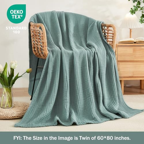 EMME Muslin Throw Blanket 100% Cotton Blankets for Couch Breathable Gauze All Season Soft and Lightweight Pre-Washed (Teal, 50"x70") EMME