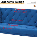 Majnesvon 71" Convertible Folding Sleeper Sofa Couch,Modern Velvet Loveseat Sleeper with 2 Pillows, Futon Sofa Bed with Mattress and Frame for Living Room,Bedroom,Small Space (Blue) Majnesvon