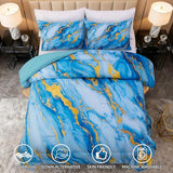 Holawakaka Light Blue Gold Marble Print Bedding Comforter Set Queen Size Marbled Bed Sets 3 Pieces (Light Blue Gold, Queen) Holawakaka