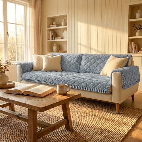 Smiry Fuzzy Couch Cover for Dogs, Non Slip Washable Pet Sofa Cover, Scratch Proof Hair Resistant Plush Sofa Slipcover, Pet Friendly Couch Cushion Protector for Cat, Grey, 27.6" x 59" Smiry