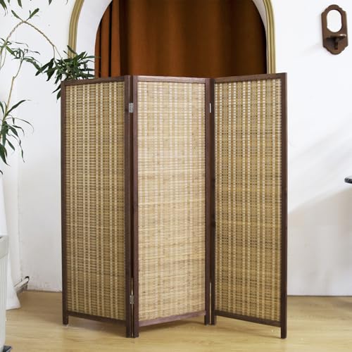 Pawlabay 3 Panel Short Panel Divider Screen,3.95 FT Tall Bamboo Room Divider Folding Privacy Screen,Short Panel Divider Freestanding Room Divider for Room Seperation,Brown PawlaBay