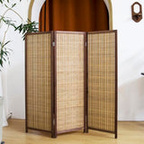 Pawlabay 3 Panel Short Panel Divider Screen,3.95 FT Tall Bamboo Room Divider Folding Privacy Screen,Short Panel Divider Freestanding Room Divider for Room Seperation,Brown PawlaBay
