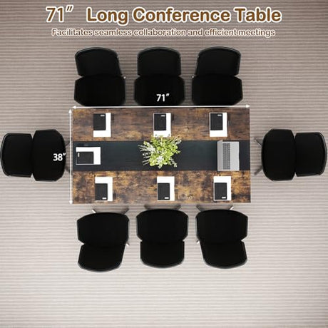 Giantex 6 FT Conference Table for 6-8 People, Modern 71" L x 38" W Large Meeting Table with Storage Shelf & Cable Grommet, Rectangle Conference Room Table for Office, Boardroom, Rustic Brown (1) Giantex