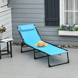 Outsunny Folding Chaise Lounge Chair, Patio Sun Tanning Chair, Outdoor Chaise Lounger with 4-Position Reclining Back, Breathable Mesh Seat for Beach, Poolside, Yard, Blue