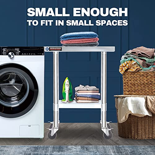 DuraSteel Food Prep Stainless Steel Table -30 x 24 Inch Metal Table Cart - Commercial Workbench with Caster Wheel - NSF Certified - For Restaurant, Warehouse, Home, Kitchen, Garage, Silver DuraSteel