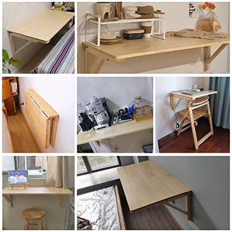 MM MELISEN Solid Wood Wall-Mounted Folding Table in Natural, 23.6" D x 15.7" W. A Space-Saving fold-Down Desk, Ideal for Laundry Rooms, Kitchens, Home Offices, or as a Kids' Study Desk MM MELISEN