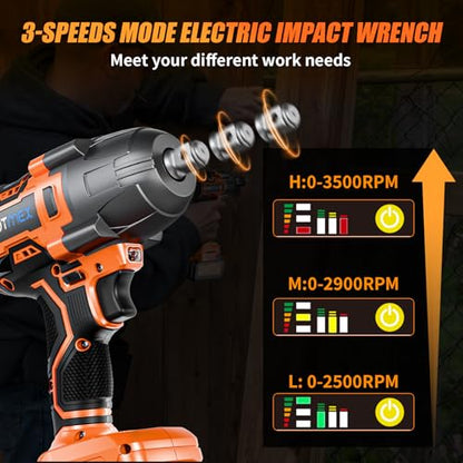 Protmex Cordless Impact Wrench, 900Ft-lbs (1200N.m) 1/2" Brushless Impact Gun, 21V High Torque Power Impact Driver, 2x4.0Ah Batteries Electric Impact Motor Variable Speeds for Car/Truck RV/Mo - WoodArtSupply