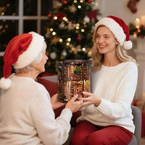Book Nook Kit for Adults - DIY Miniature Wisdom Library Dollhouse, Book Nook Tiny House Bookshelf Decor Creative 3D Wooden Puzzle, Wooden Adult Craft Kits Gift