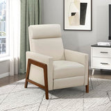 Lexicon Push Back Recliner Chair, Faux Leather Upholstered Reclining Chair with Footrest, Exposed Dark Brown Finish Wood Frame, Small Recliner for Small Space, Living Room, Bedroom, Light Beige
