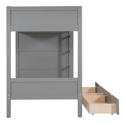 Harper & Bright Designs Twin Over Twin Bunk Bed with Storage, Wood Bunk Bed Frame with 2 Drawers and Multi-Layer Cabinet, Gray