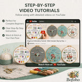 Bofoho 4 Pack Starter Embroidery Kit for Beginners – All-in-One Stitch Practice Kit with Simple Patterns, Learn 34 Embroidery Stitches with Step-by-Step Guide & Video, Craft Gift Adults & Teens