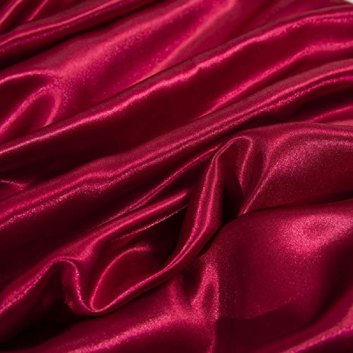 Fitted Sheet Full XL Burgundy - Satin Silk Soft And Comfortable - Wrinkle, Fade, Stain Resistant - 18" Deep Pocket - 1 Single Fitted Bottom Sheet Only - Easy Care (Full XL, Burgundy) Good Night Bedding