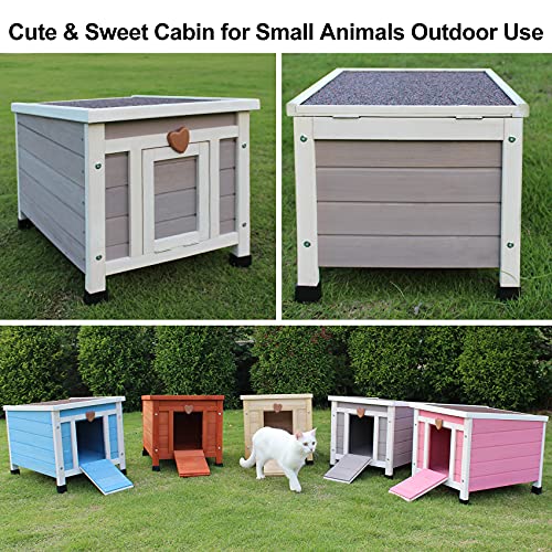 Rockever Outdoor Cat House,Outdoor cat Houses for Feral Cats Weatherproof Rabbit Hutch Small, Wooden Small Pet House and Habitats-Grey Rockever